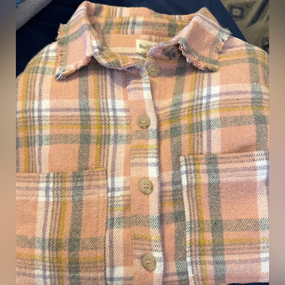 Peach Love California Plaid Button-Down Shirt Peach and Gray - Picture 2 of 10
